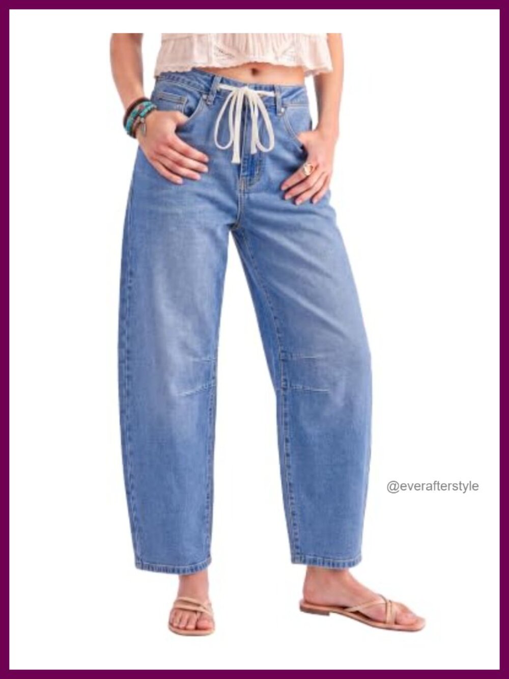 High Waisted Barrel Jeans Drawstring Waist Stretch Denim Pants